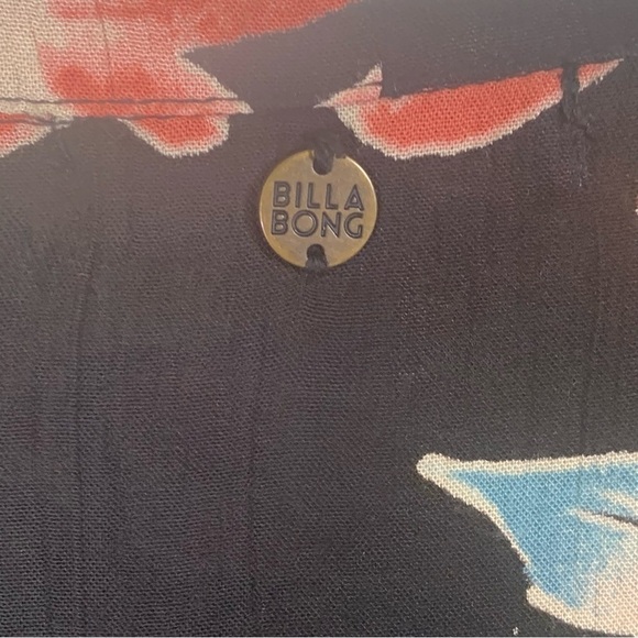 Billabong Women's Size M V Neck Tie Black Pink Floral Rayon Long Balloon Sleeve - Picture 10 of 12